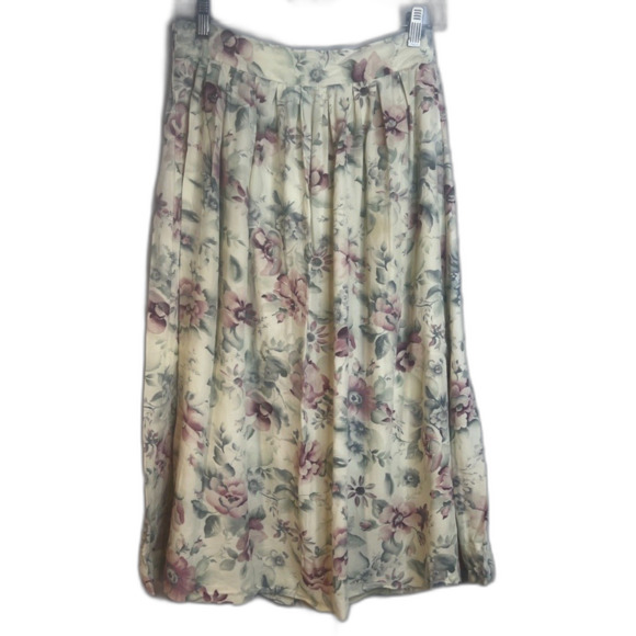 Lee David Vintage Cream Floral Cottage Core Midi Skirt Rayon Twee Coquette Sz LG - Picture 8 of 8